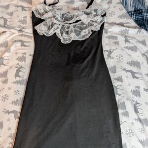 Elegant Black Lace Trim Dress